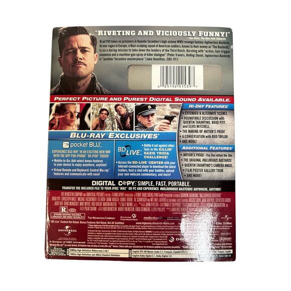 Inglorious Basterds (Blu-ray, DVD, 2009) Brad Pitt, Eli Roth, Christopher Waltz - Picture 2 of 5
